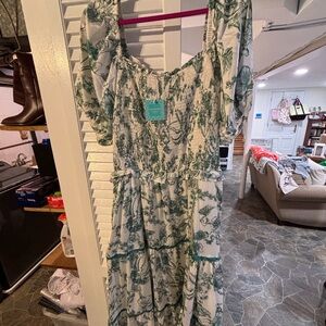 NTW Hayden Green and White Long Sleeve Dress